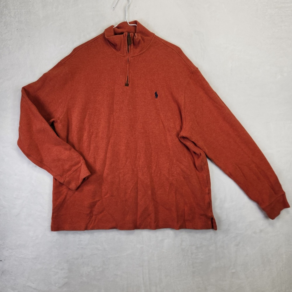 Polo Ralph Lauren Mens XL Quarter Zip Pullover Burnt Orange Heather Knit Sweater